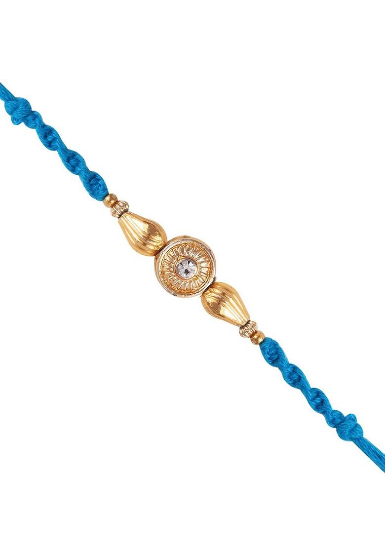 Red Kids Set Of 3 Gold And Rhodium Plated Fancy Pearls Rudraksha Thread Rakhis