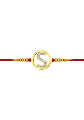 Gold Mens  Initial S Alphabet Thread Rakhi
