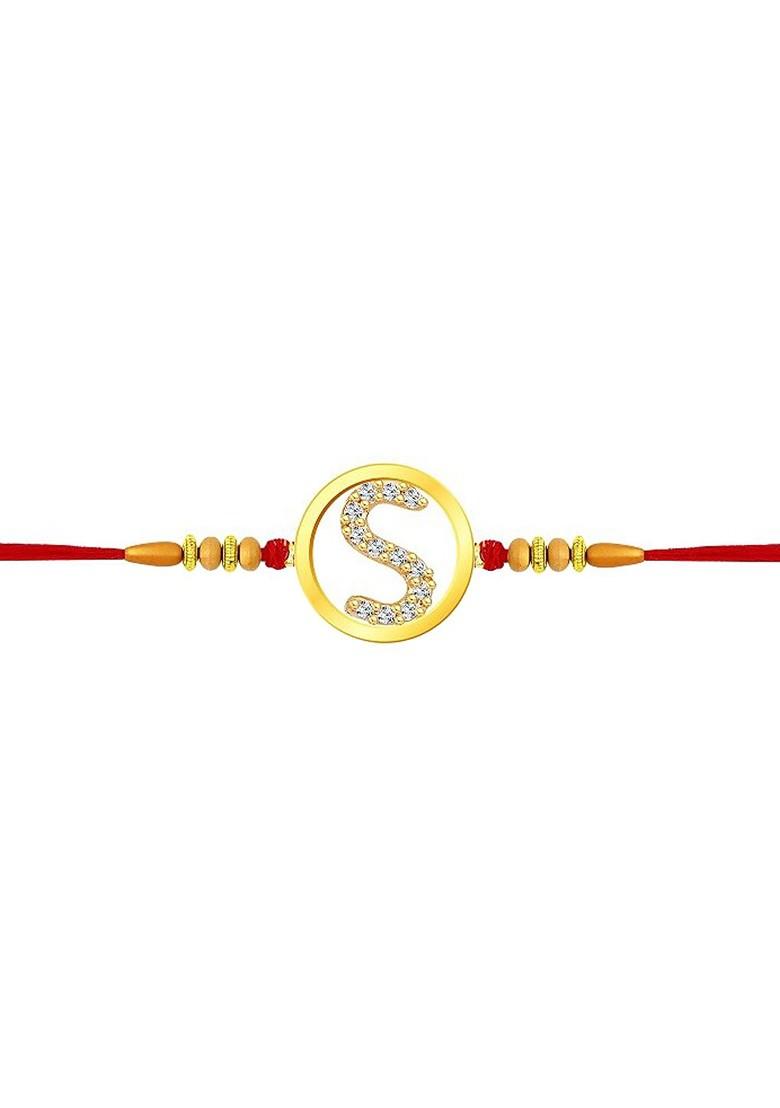 Gold Mens  Initial S Alphabet Thread Rakhi