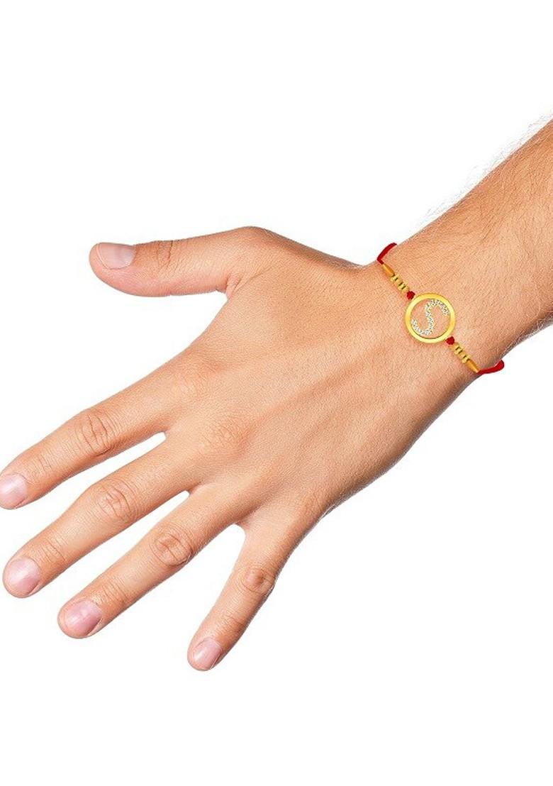 Gold Mens  Initial S Alphabet Thread Rakhi