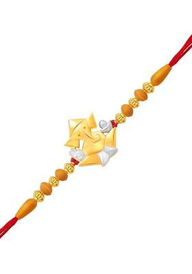 Gold Men Gold And Rhodium Plated Beaded Shri Vighnaraja Charm Rakhi