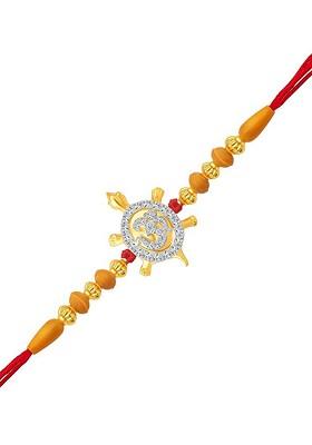 Gold Men Gold And Rhodium Plated Cz Studded Om Rakhi