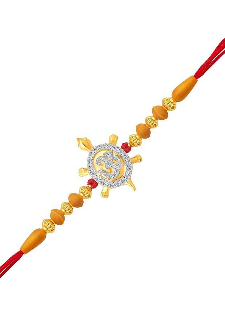 Gold Men Gold And Rhodium Plated Cz Studded Om Rakhi
