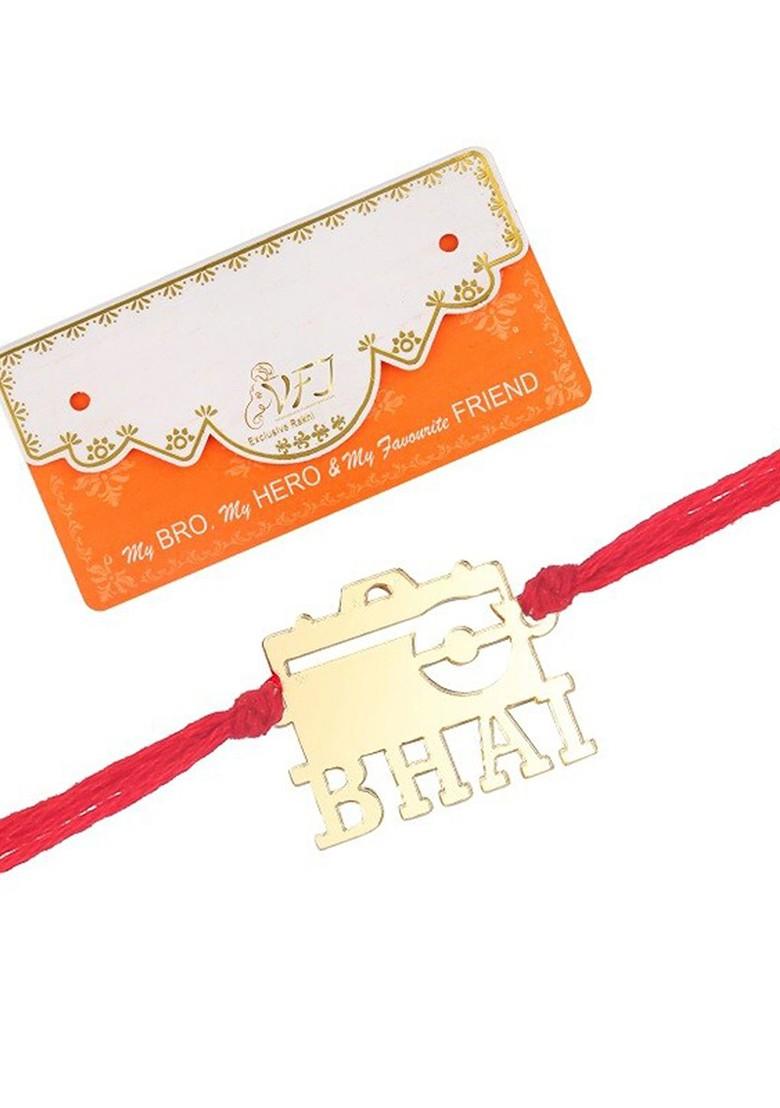 Gold Mens  Bhai Design Charm Tie Up Rakhi