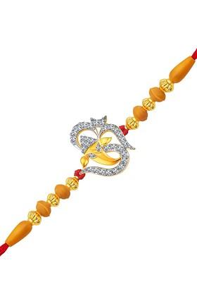 Gold Men Gold And Rhodium Plated Cz Studded Omkareshwar Charm Rakhi