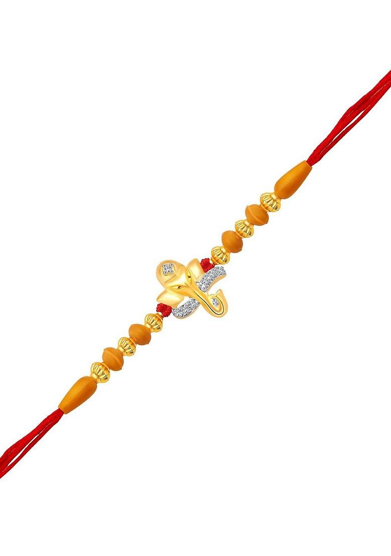 Gold Men Gold And Rhodium Plated Cz Studded Ekadrishta Thread Rakhi