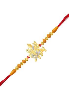 Gold Men Gold Plated And Rhodium Plated Cz Studded Jai Ambe Mata Rakhi