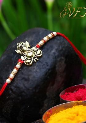 Gold Set Of 2 Men Charm Detail Rakhi