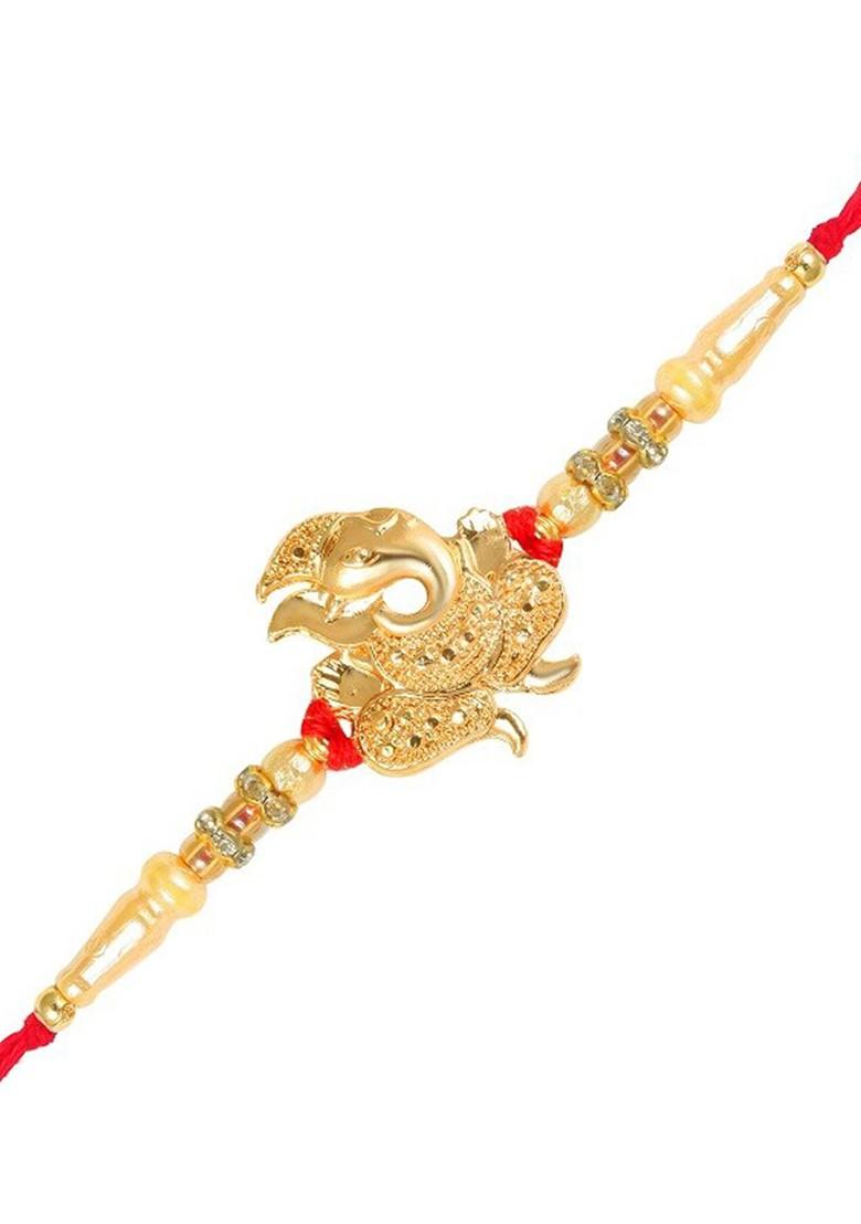 Gold Mens  Gold Plated Lord Ganpati Thread Rakhi