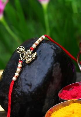 Gold Set Of 2 Hanuman Bajrangbali Religious Charm Detail Rakhi For Women