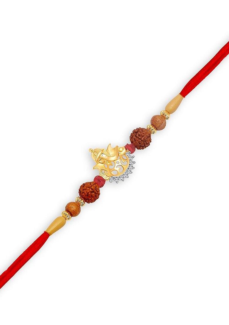 Gold And Rhodium Plated Cz Studded Lord Ganesha Thread Rakhi For Women