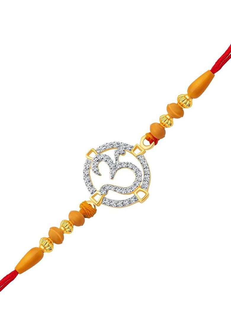 Gold Men Gold And Rhodium Plated Cz Studded Om Charm Rakhi