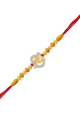 Gold Men Gold Plated Cz Studded And Beaded Om Gannathaya Rakhi