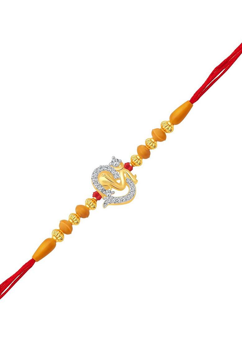 Gold Men Gold Plated Cz Studded And Beaded Om Gannathaya Rakhi