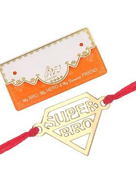 Gold Set Of 2 Super Bro And Bhai Charm Studdedrakhis With Rolichawal And Card For Men