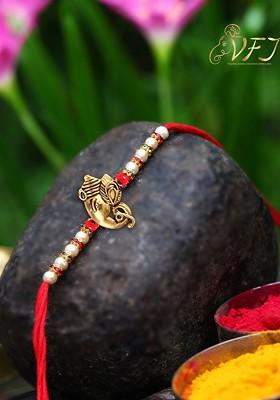 Gold Set Of 2 Ganpati Religious Charm Detail Rakhi For Women