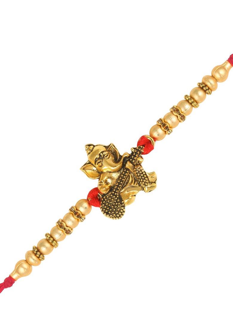Gold Set Of 2 Ganpati Religious Charm Detail Rakhi For Women