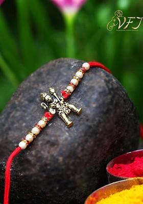 Gold Mens  Gold Plated Jai Bajrang Bali Rakhi With Roli Chawal
