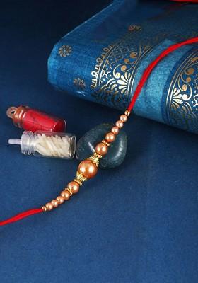 Red Kids Set Of 3 Gold And Rhodium Plated Fancy Pearls Thread Rakhis