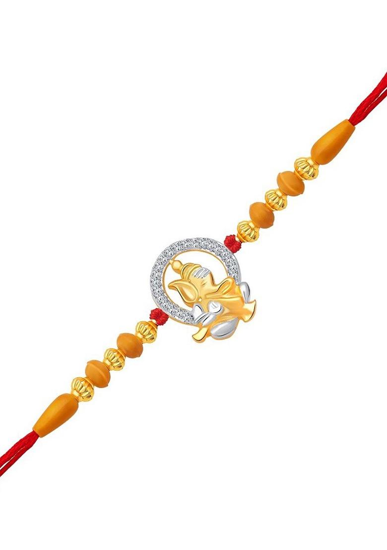 Gold Men Gold Plated And Rhodium Plated Cz Studded Rakhi