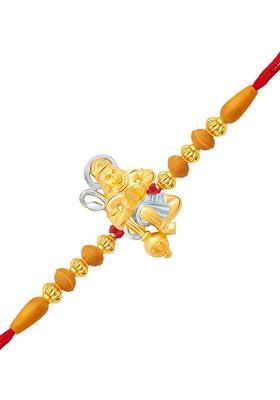 Gold And Rhodium Plated Beaded Jai Hanuman Charm Rakhi For Women