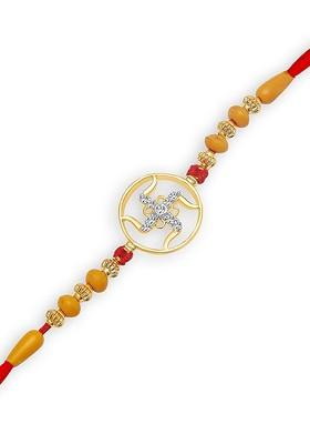 Gold And Rhodium Plated Cz Studded Om Charm Rakhi For Women