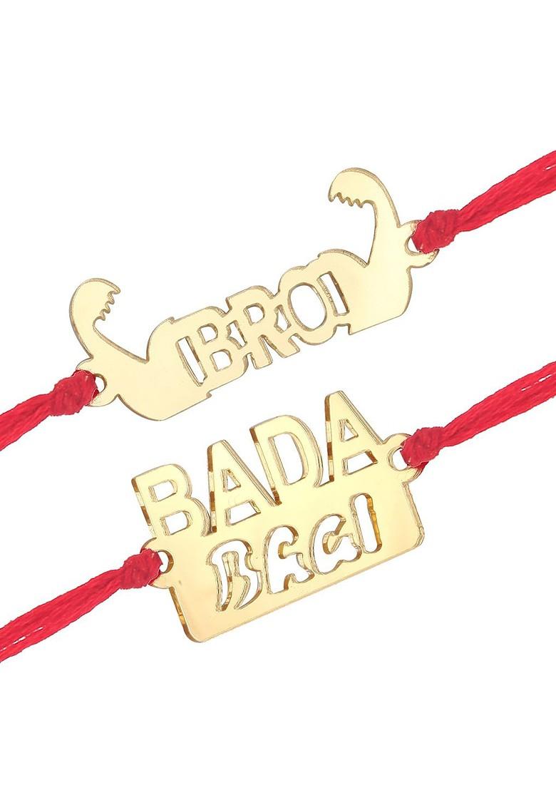 Gold Men Set Of 2 Bro Fancy And Bada Bhai Rakhi With Roli And Chawal