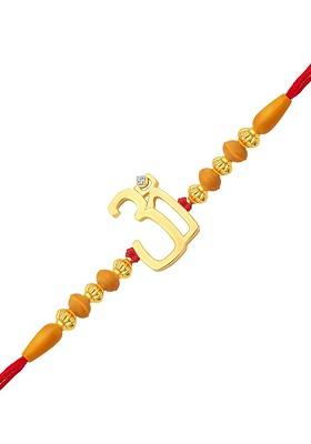 Gold Men Gold And Rhodium Plated Cz Studded 3D Om Charm Rakhi