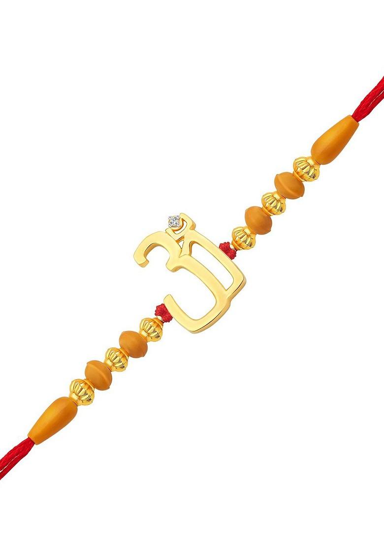 Gold Men Gold And Rhodium Plated Cz Studded 3D Om Charm Rakhi