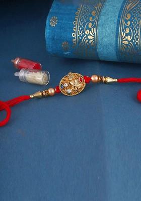 Gold Mens  Gold And Rhodium Plated Stones Studded Thread Rakhi