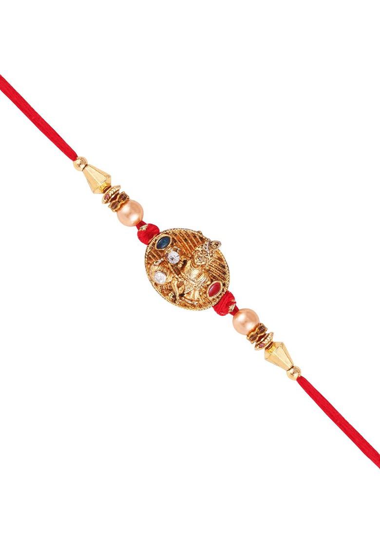 Gold Mens  Gold And Rhodium Plated Stones Studded Thread Rakhi