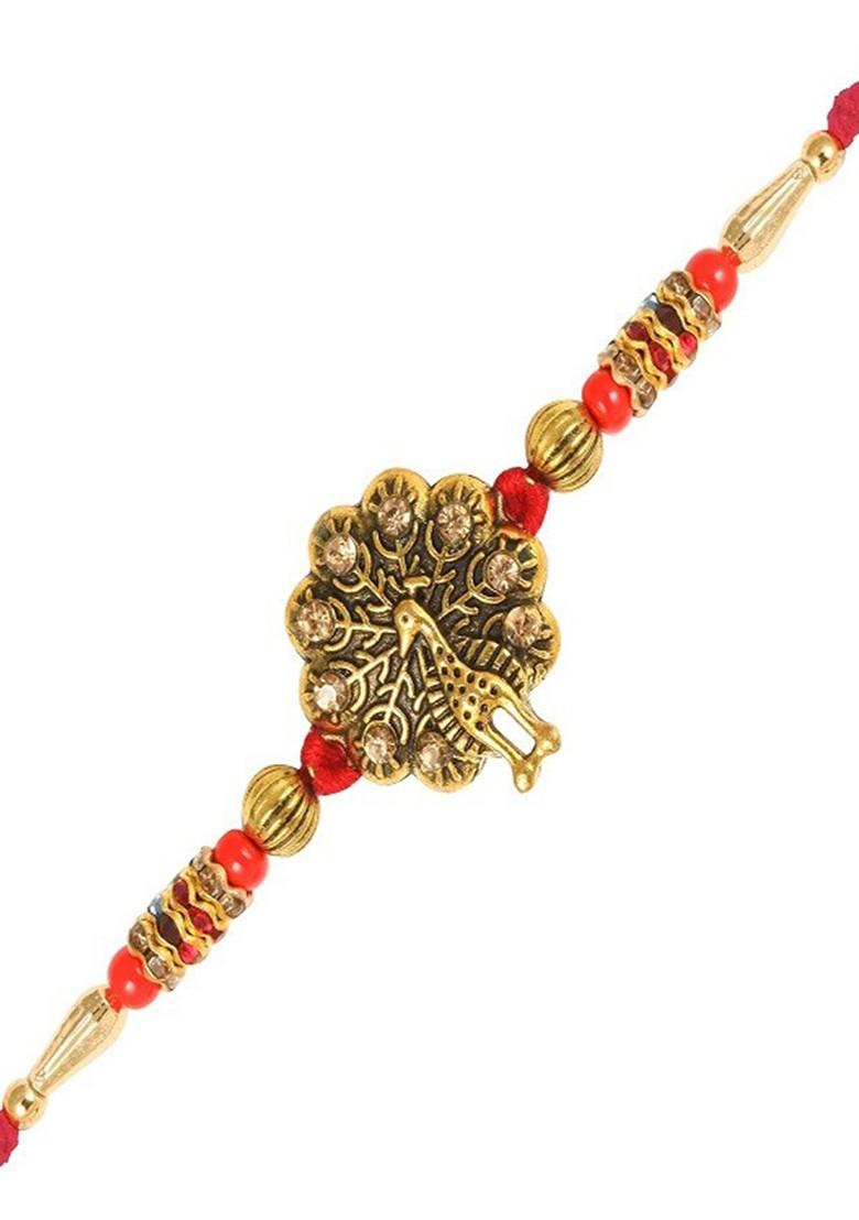 Gold Men Set Of 2 Lord Ganesha Charm Studdedrakhis With Rolichawal And Card