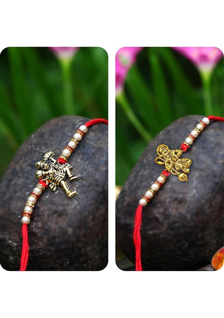 Gold Set Of 2 Charm Detail Rakhi For Women