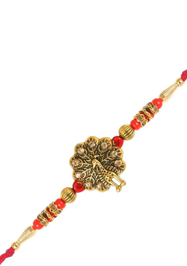 Gold Mens  Rhodium Plated Mayur Rakhi