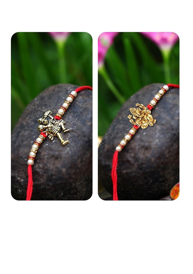 Gold Men Set Of 2 Hanuman Bajrangbali Religious Charm Detail Rakhi