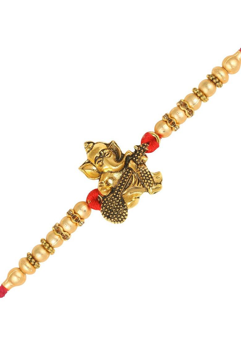 Gold Set Of 2 Ganpati Religious Charm Detail Rakhi For Women