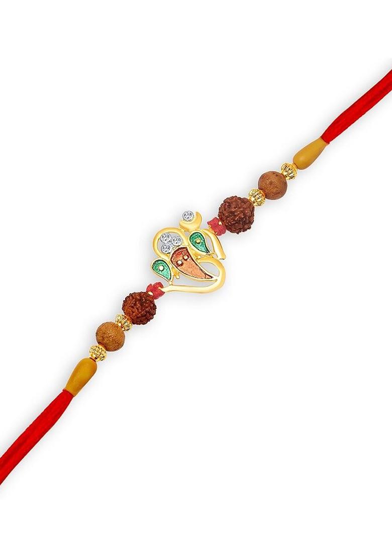 Gold Men Gold And Rhodium Plated Cz Studded Omkara Charm Rakhi