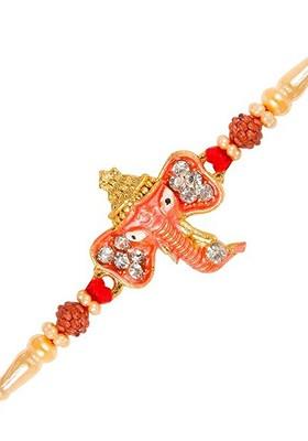 Gold Mens  Rhodium Plated Lord Ganesha Charm Tie Up Rakhi