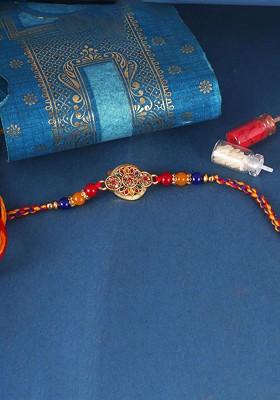 Gold Mens  Gold And Rhodium Plated Stones Studded Thread Rakhi