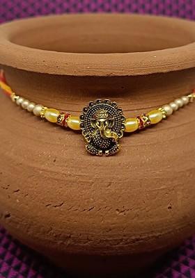 Gold Mens  Rhodium Plated Beaded Rakhi