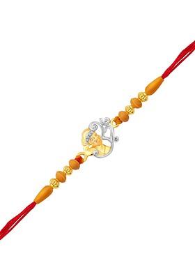 Gold Men Gold And Rhodium Plated Cz Studded Om Sai Thread Rakhi