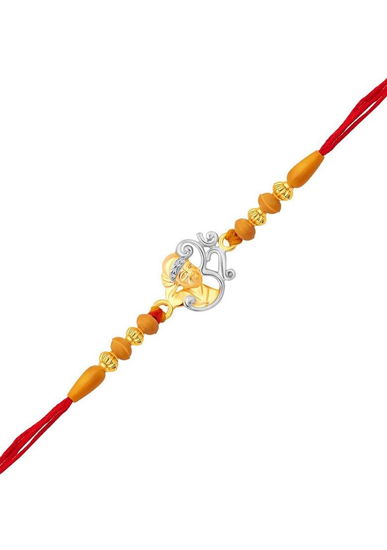 Gold Men Gold And Rhodium Plated Cz Studded Om Sai Thread Rakhi