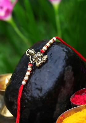 Gold Set Of 2 Hanuman Bajrangbali Charm Detail Rakhis For Women