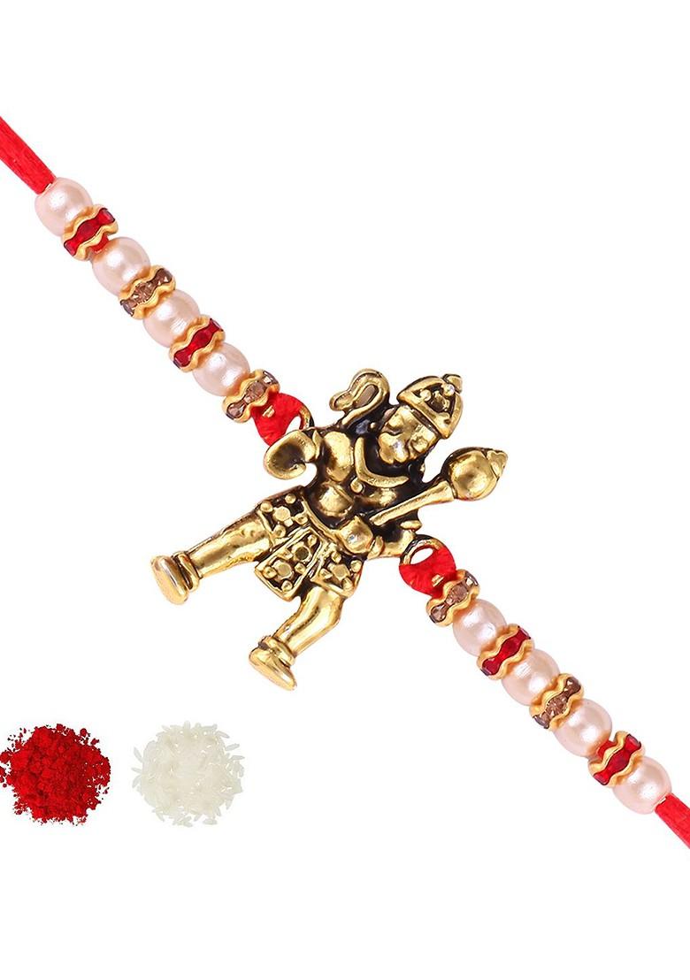 Gold Set Of 2 Hanuman Bajrangbali Charm Detail Rakhis For Women