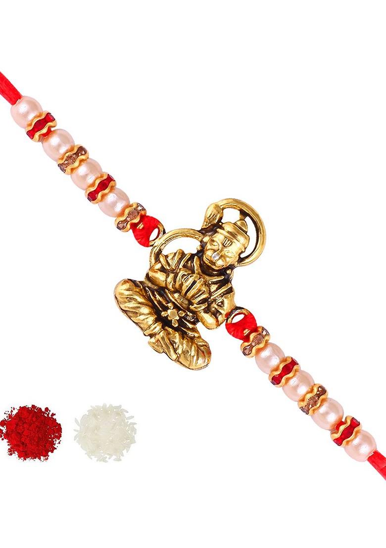 Gold Set Of 2 Hanuman Bajrangbali Charm Detail Rakhis For Women