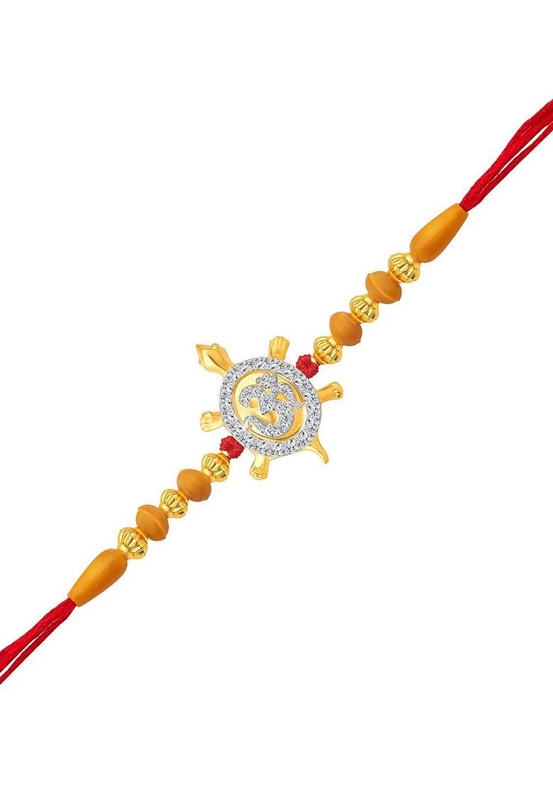 Gold Men Gold And Rhodium Plated Spiral Om Charm Rakhi