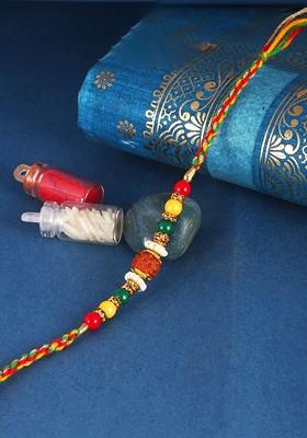 Red Kids Set Of 3 Gold And Rhodium Plated Fancy Pearls Rudraksha Thread Rakhis