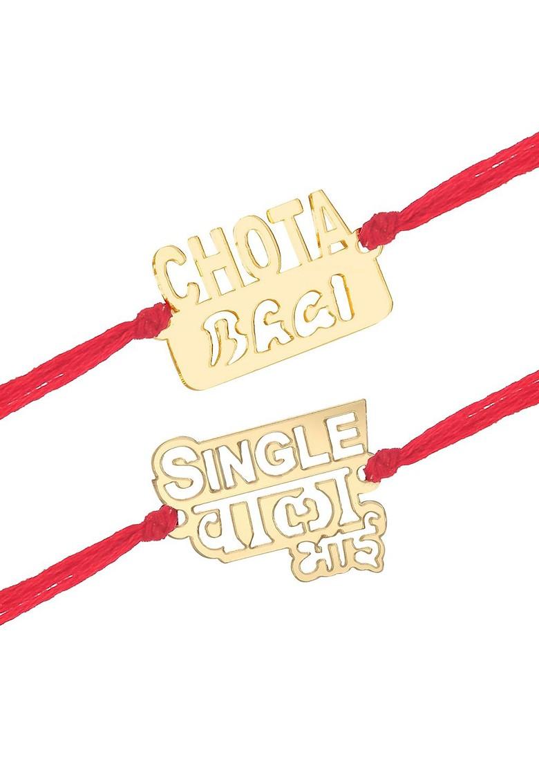 Gold Set Of 2 Thread Rakhis With Roli Chawal And Card For Women