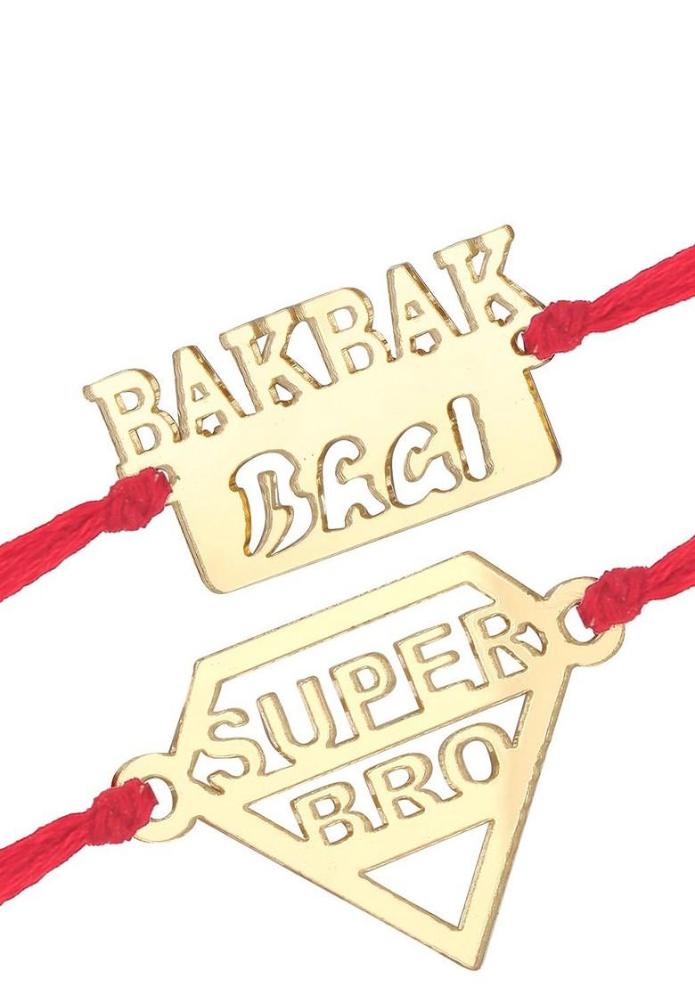 Gold Set Of 2 Rakhis With Greeting Card And Roli Chawal For Women