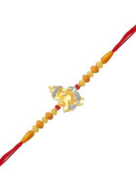 Gold And Rhodium Plated Cz Studded Lord Ganpati Charm Rakhi For Women